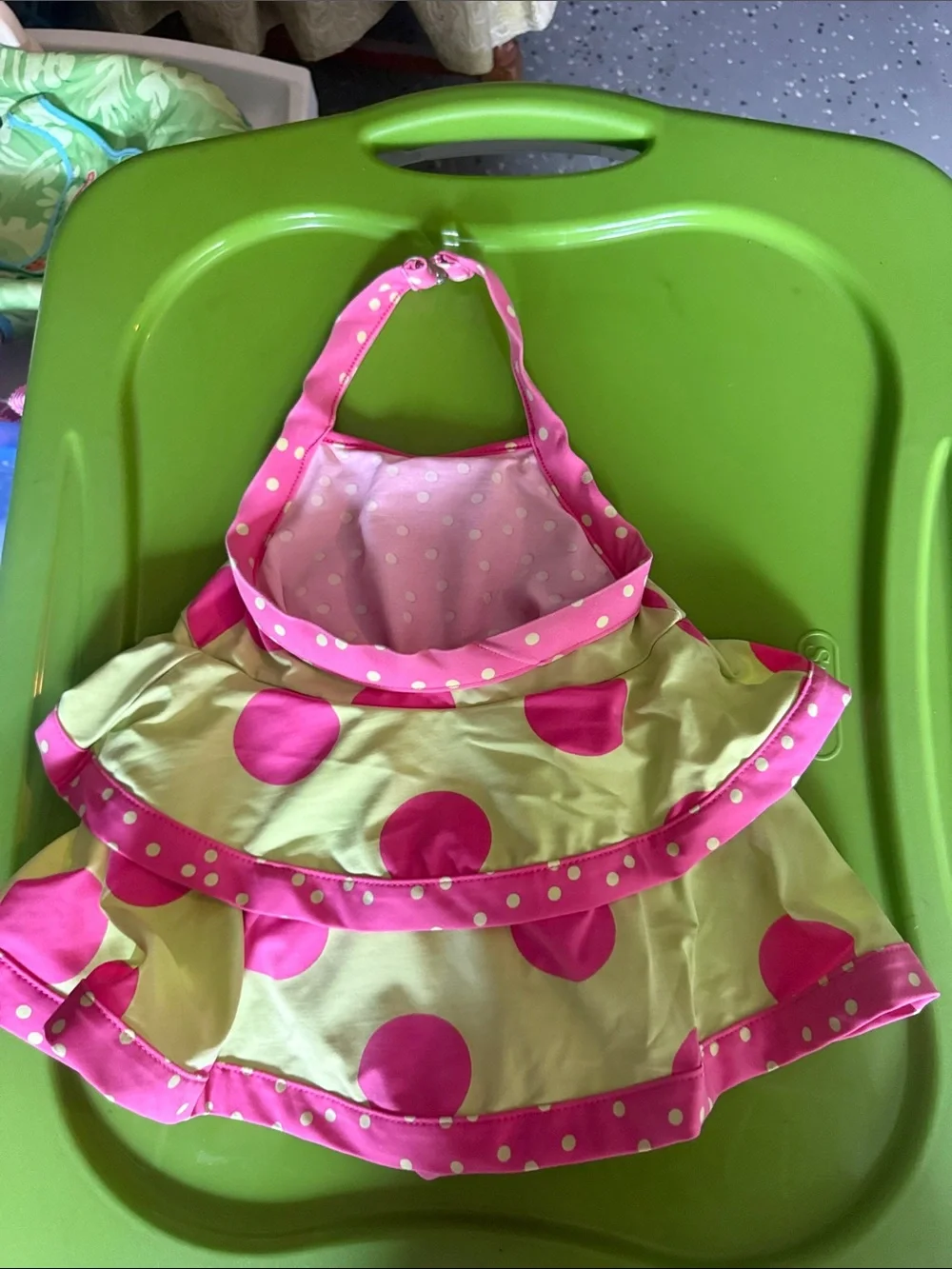 Girls Pink Polka Dot Halter Swim Dress